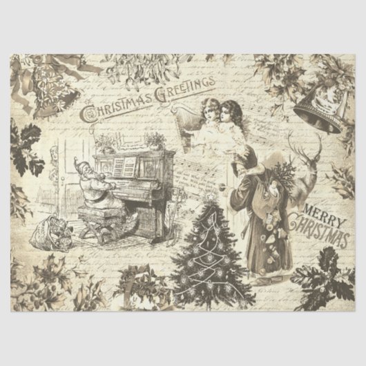 Feestelijke  Victoriaans Kerstman Beige Tissuepapier (Voorkant)