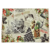 Feestelijke  Victoriaans Kerstman Script Groot Cadeauzakje (Voorkant)