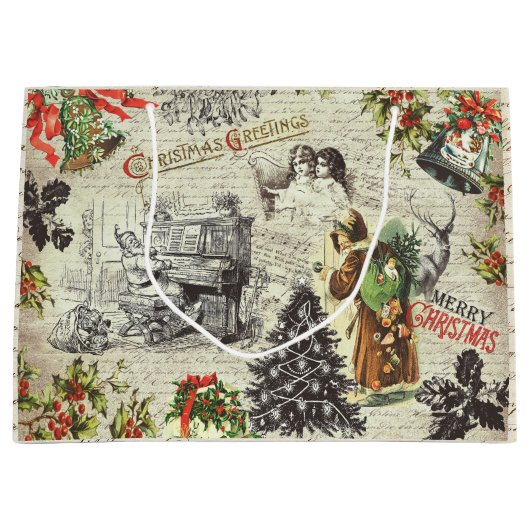 Feestelijke Victoriaans Kerstman Script Groot Cadeauzakje (Voorkant)