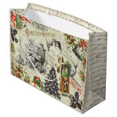 Feestelijke  Victoriaans Kerstman Script Groot Cadeauzakje (Achterkant Gekanteld)