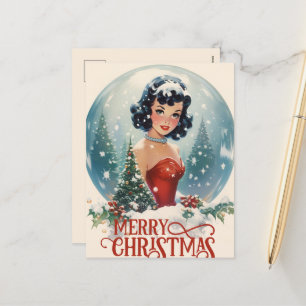 Feestelijke vintage dame voeg bericht toe feestdagenkaart