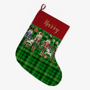 Feestelijke Vintage De Notenkraker Green Plaid Grote Kerstsok