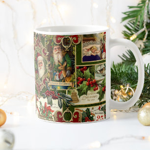 Feestelijke Vintage Kerst Ephemera Collage-Green Koffiemok