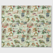 Feestelijke vintage Kerstgroeten Collage-Green Cadeaupapier (Vlak)