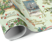 Feestelijke vintage Kerstgroeten Collage-Green Cadeaupapier (Rol Hoek)