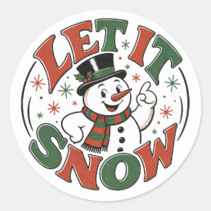 Feestelijke Vintage Retro Kerstman Sneeuwman Ronde Sticker