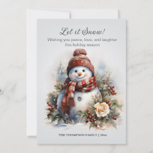 Feestelijke Vintage Sneeuwman Geruite Sjaal Winter Feestdagenkaart