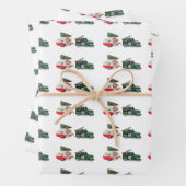 feestelijke vrachtwagen en camper Kerstmis rood en Inpakpapier Vel (In situ)