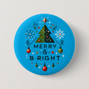 Feestelijke vrolijke en heldere kerstboom ontwerp ronde button 5,7 cm