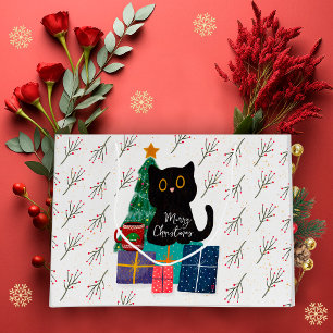 Feestelijke vrolijke kerst schattige zwarte kat ko groot cadeauzakje