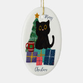 Feestelijke Vrolijke Kerst Schattige Zwarte Kat Ko Keramisch Ornament (Rechts)