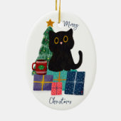 Feestelijke Vrolijke Kerst Schattige Zwarte Kat Ko Keramisch Ornament (Achterkant)