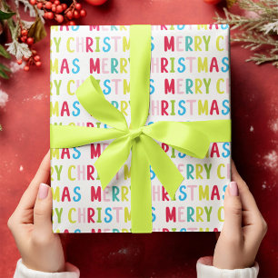 Feestelijke Vrolijke Kerst Witte Meerkleurige Teks Cadeaupapier