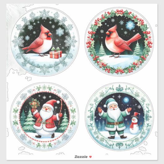 Feestelijke vrolijke kerstkaart sticker (Vel)