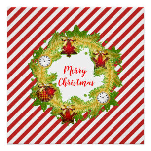 Feestelijke Vrolijke Kerstkrans Rode Strepen Perfect Poster