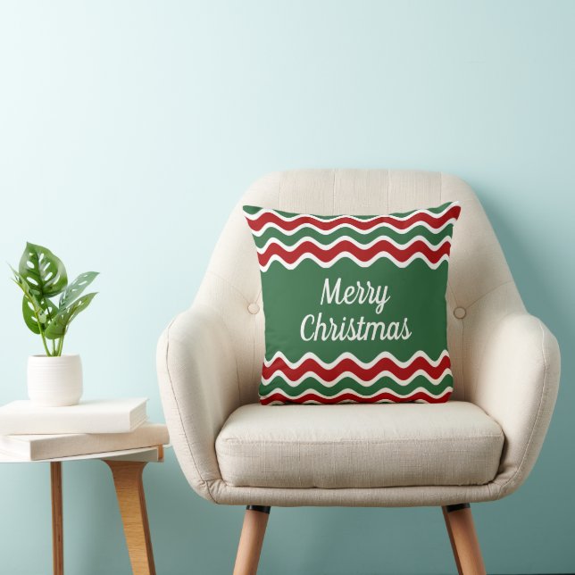 Feestelijke Vrolijke Kerstmis Groene Rode Strepen Kussen (Stoel)