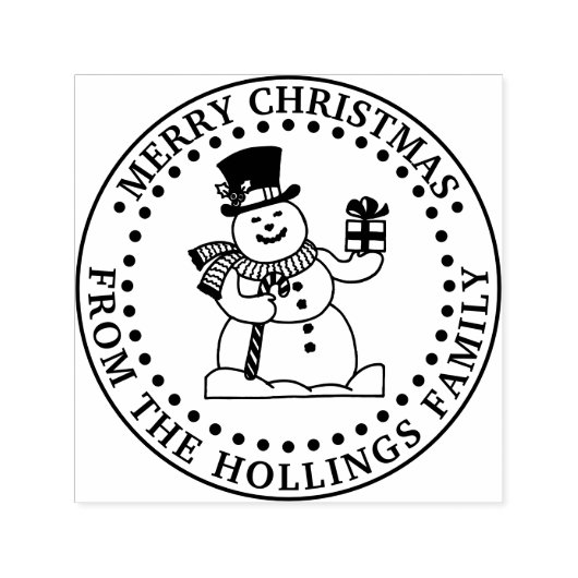 Feestelijke Vrolijke Kerstmis Groet Sneeuwman Naam Zelfinktende Stempel (Design)