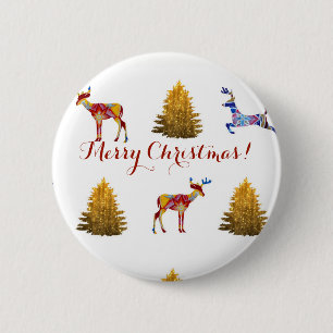 Feestelijke Vrolijke Kerstmis Ronde Badge Button 5,7 Cm