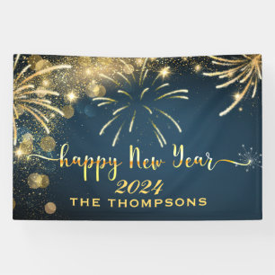 Feestelijke Vuurwerk Gelukkig Nieuwjaar Blauw en G Spandoek