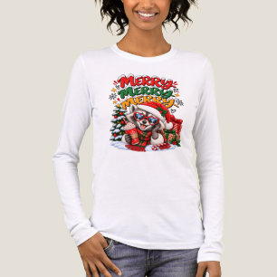 Feestelijke Wasbeer Kerstboom Warme Chocolade Merr Tri-Blend Shirt