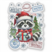 Feestelijke wasbeer met kerstdecor sticker (Voorkant)