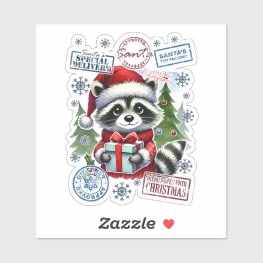 Feestelijke wasbeer met kerstdecor sticker (Vel)