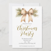 Feestelijke Waterverf Gold Bow Kerstfeest Kaart (Voorkant)