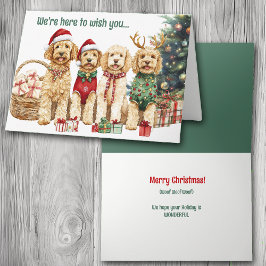 Feestelijke Waterverf Goldendoodle Dogs Christmas Feestdagen Kaart