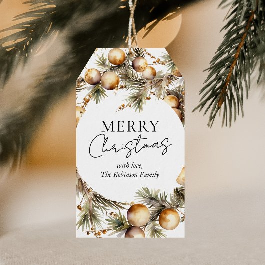 Feestelijke Waterverf gouden gebladerte kerst Cadeaulabel