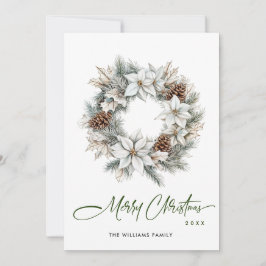 Feestelijke Waterverf Holly Berry Pine Krans Feestdagenkaart