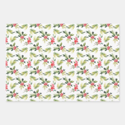 Feestelijke Waterverf Holly Pattern Christmas Inpakpapier Vel (Voorkant)