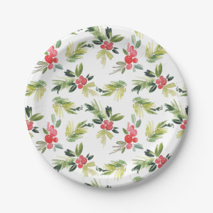 Feestelijke Waterverf Holly Pattern Christmas Papieren Bordje