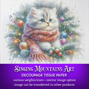 Feestelijke Waterverf Kat Kerst Decoupage Ambacht Tissuepapier