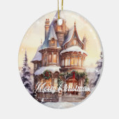 Feestelijke waterverf Kerst huis winter Keramisch Ornament (Links)