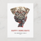 Feestelijke Waterverf Kerst Pug Gelukkig Kerstdier Feestdagenkaart (Voorkant)