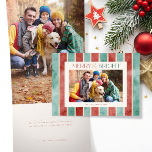 Feestelijke Waterverf Kerst Strepen Foto Drieluik Wenskaart