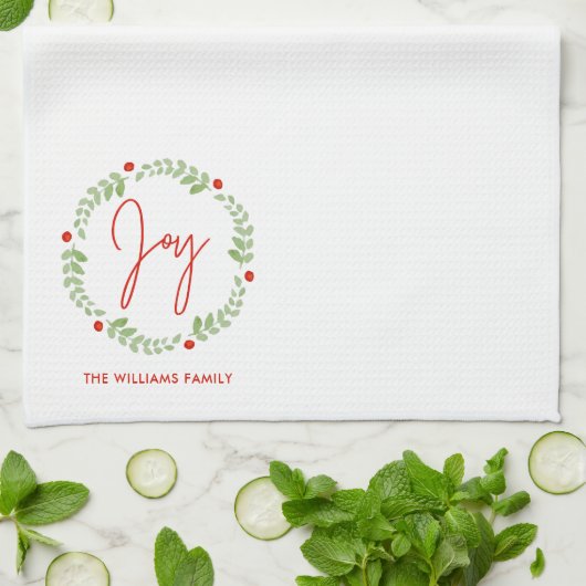 Feestelijke Waterverf Kerstkrans gepersonaliseerd Theedoek (Gevouwen)