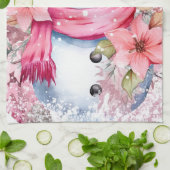 Feestelijke waterverf Kerstmis roze sneeuwpop Theedoek (Gevouwen)