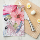 Feestelijke waterverf Kerstmis roze sneeuwpop Theedoek (Quarter Fold)