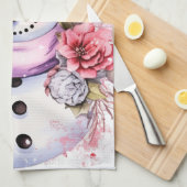 Feestelijke waterverf Kerstmis roze sneeuwpop Theedoek (Quarter Fold)