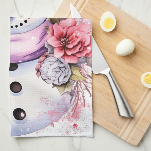 Feestelijke waterverf Kerstmis roze sneeuwpop Theedoek (Quarter Fold)