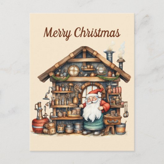 Feestelijke waterverf Santa's workshop Briefkaart (Voorkant)