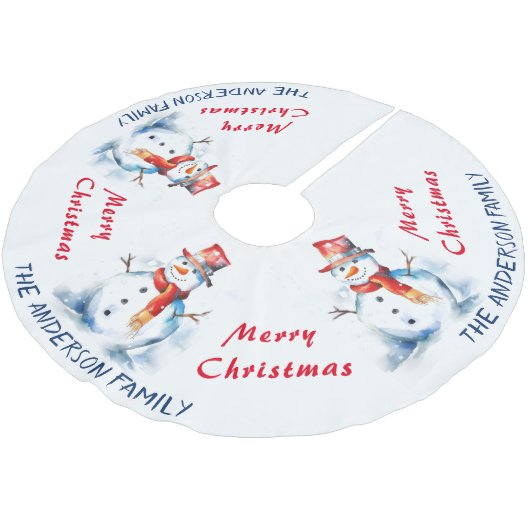 Feestelijke Waterverf Sneeuwman Custom Merry Chris Kerstboom Rok (Gekanteld)