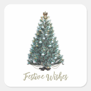 Feestelijke wensen. Kerstboomontwerp Vierkante Sticker