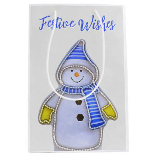 Feestelijke wensen. Sneeuwman ontwerp Medium Cadeauzakje