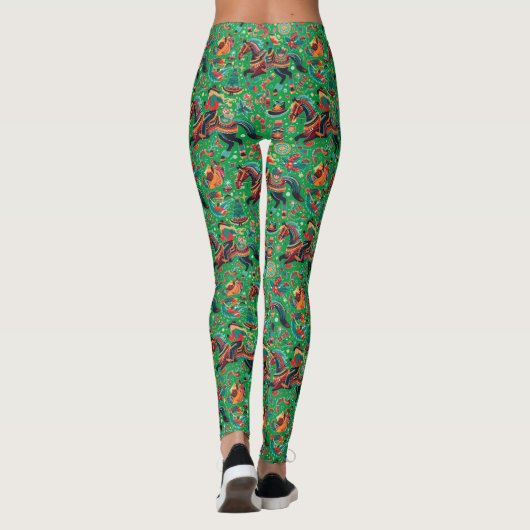 Feestelijke Westerne Cowgirl Groene Kerst Leggings (Achterkant)