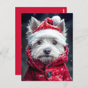 Feestelijke Westie in de sneeuw Briefkaart