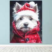 Feestelijke Westie in de sneeuw Canvas Afdruk (Insitu (Houten vloer))