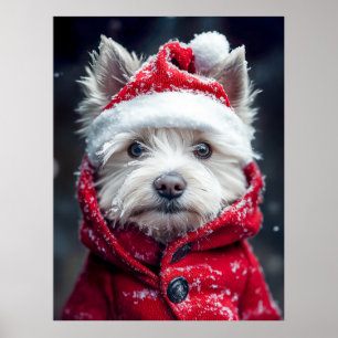 Feestelijke Westie in de sneeuw Poster