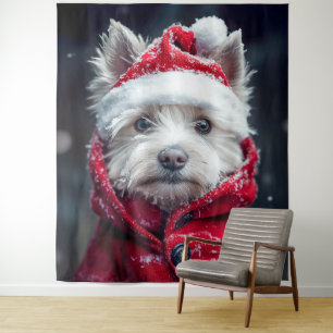 Feestelijke Westie in de sneeuw Wandkleed